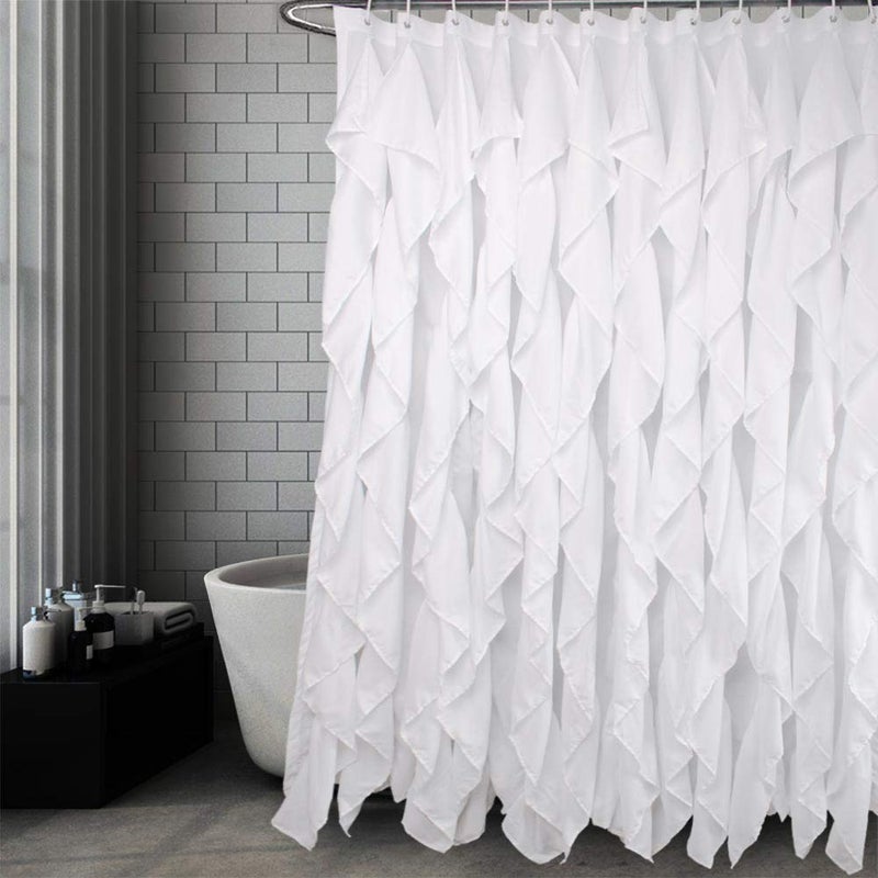 Volens White Ruffle Shower Curtain Farmhouse Fabric Cloth Curtains for Bathroom, 72x72 in Long - Image 2